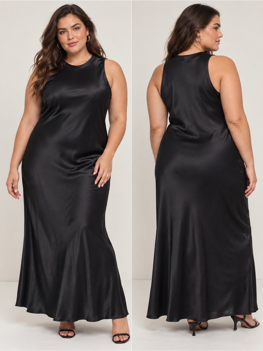 Anthro Nation Los Angeles Dulce Sleek‎ Black Satin Midi Dress XXL